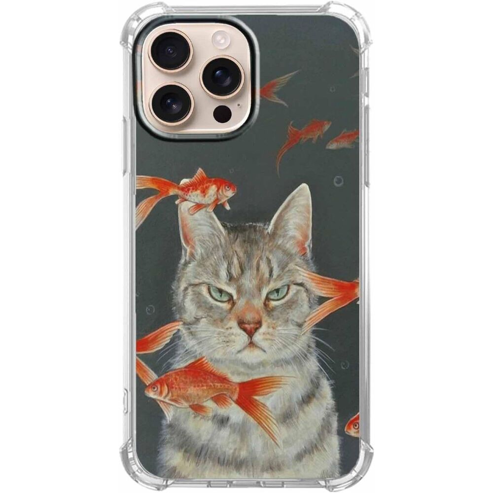 iPhone 16 Pro Max Cool Cat Design,Cute Cat and Goldfish Case, 20H-167PH005